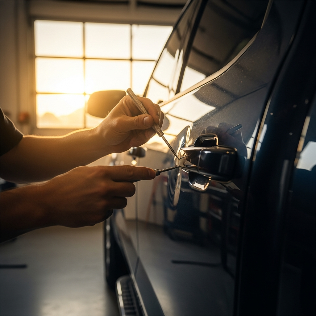 PDR technician tools on car panel